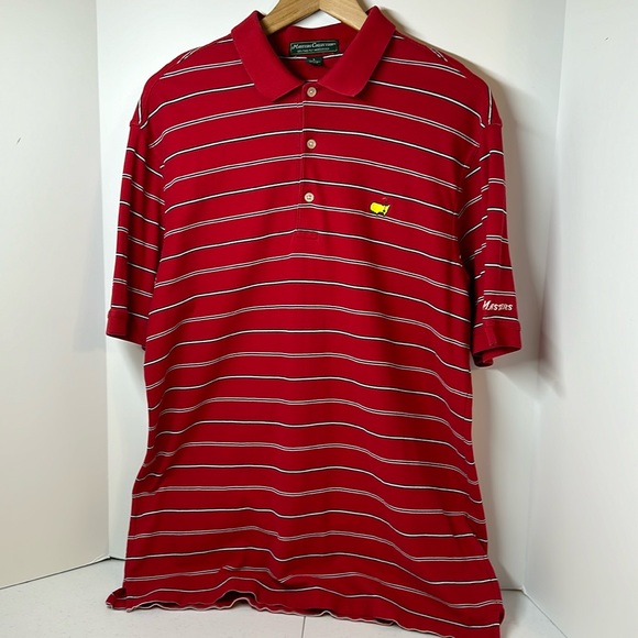 Masters Collection Men’s Large Golf Polo, Sun Day Red with White & Black stripes - Picture 1 of 11